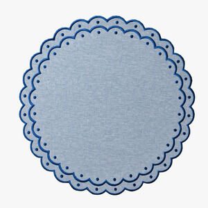 Table Two Studio Avalon Placemat Set Embroidered Chambray Linen Scalloped (4)